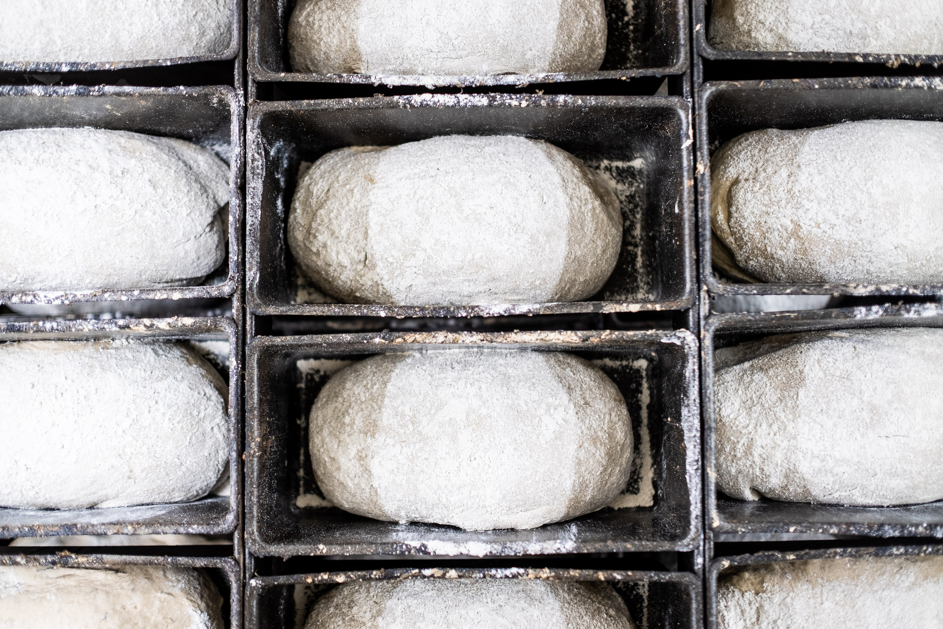 Top-Down Shot auf Brot bzw. Teigrohlinge von Bäckerei Happ